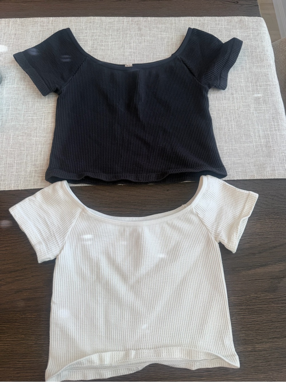 By Together Ribbed Off-Shoulder Crop Tops in Black & White